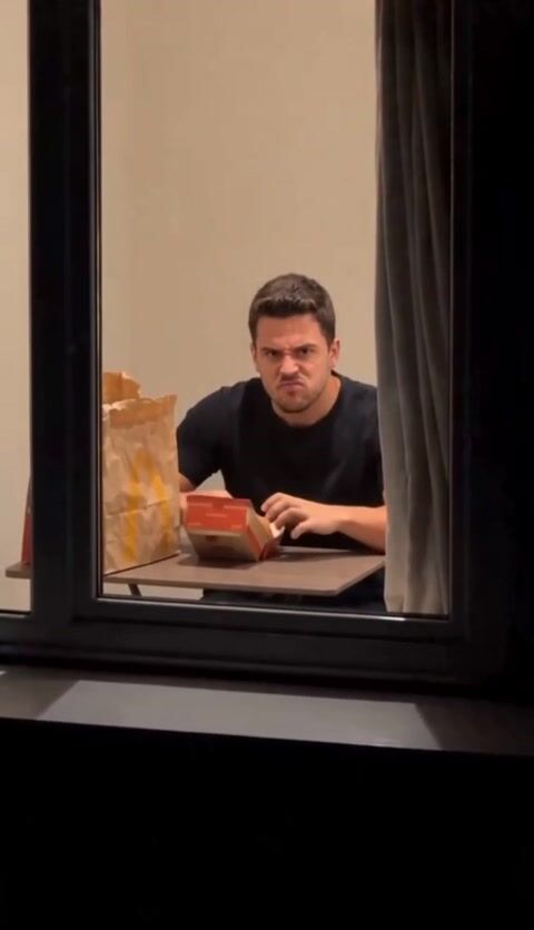 Moment 3 of the Window Peeper - Get Caught Eating a Burger at the Window video