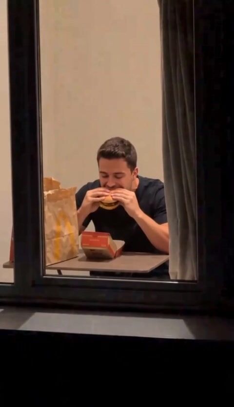 Moment 1 of the Window Peeper - Get Caught Eating a Burger at the Window video