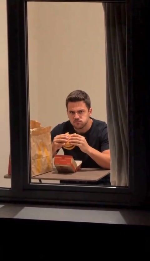 Moment 2 of the Window Peeper - Get Caught Eating a Burger at the Window video